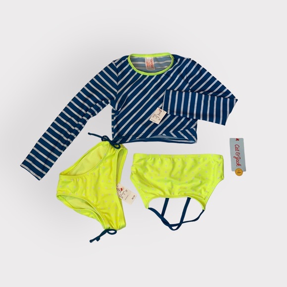 Cat & Jack Girls’ Long Sleeve Neon Green Bikini Swimsuits 3pc Set XS NWT - Picture 2 of 5